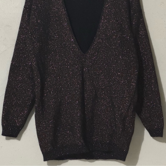 Courtney Rhodes Black Glitter Lambswool-Blend Long Sleeve Longline Sweater Vinta - Picture 3 of 7